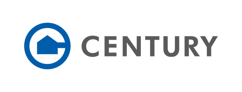 Century Housing logo / link to project preview - small, blue circle connecting to simple home icon in center with Century text to right