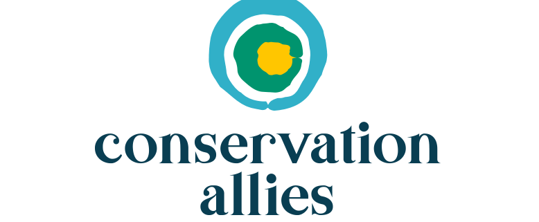 Conservation Allies logo / link to project preview popup - organic, concentric circles; yellow/gold center wrapped in green circle, then space and outer blue circle, with text to right